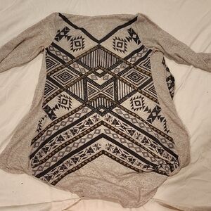 Geometric/Western Patterned Long Sleeve Top